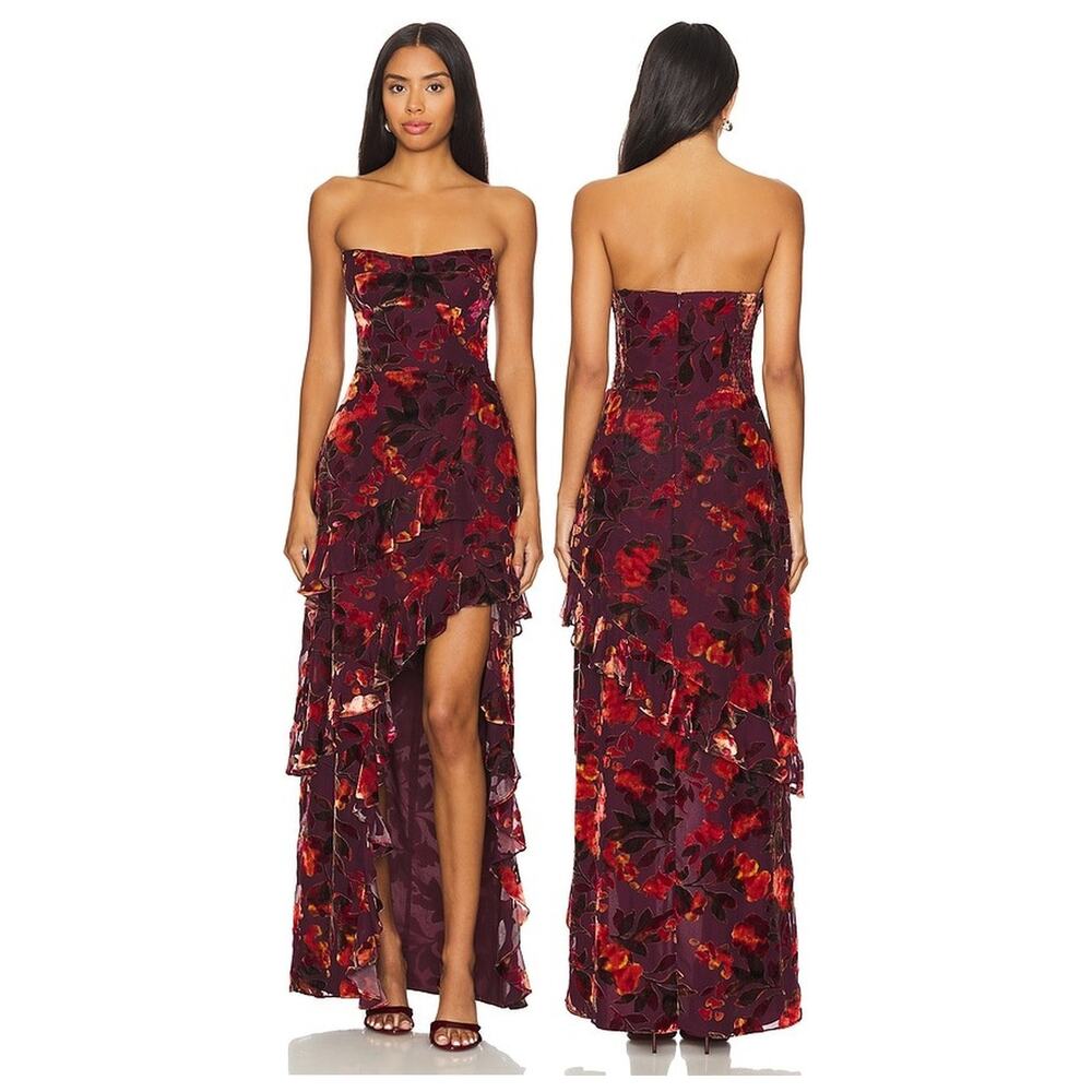 Amanda Uprichard Magnolia Maxi Dress Velvet Ruffle Party Evening Whimsigoth SM